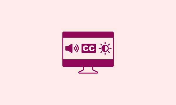 Icon of a checklist of a computer monitor with a volume icon CC icon and brightness icon